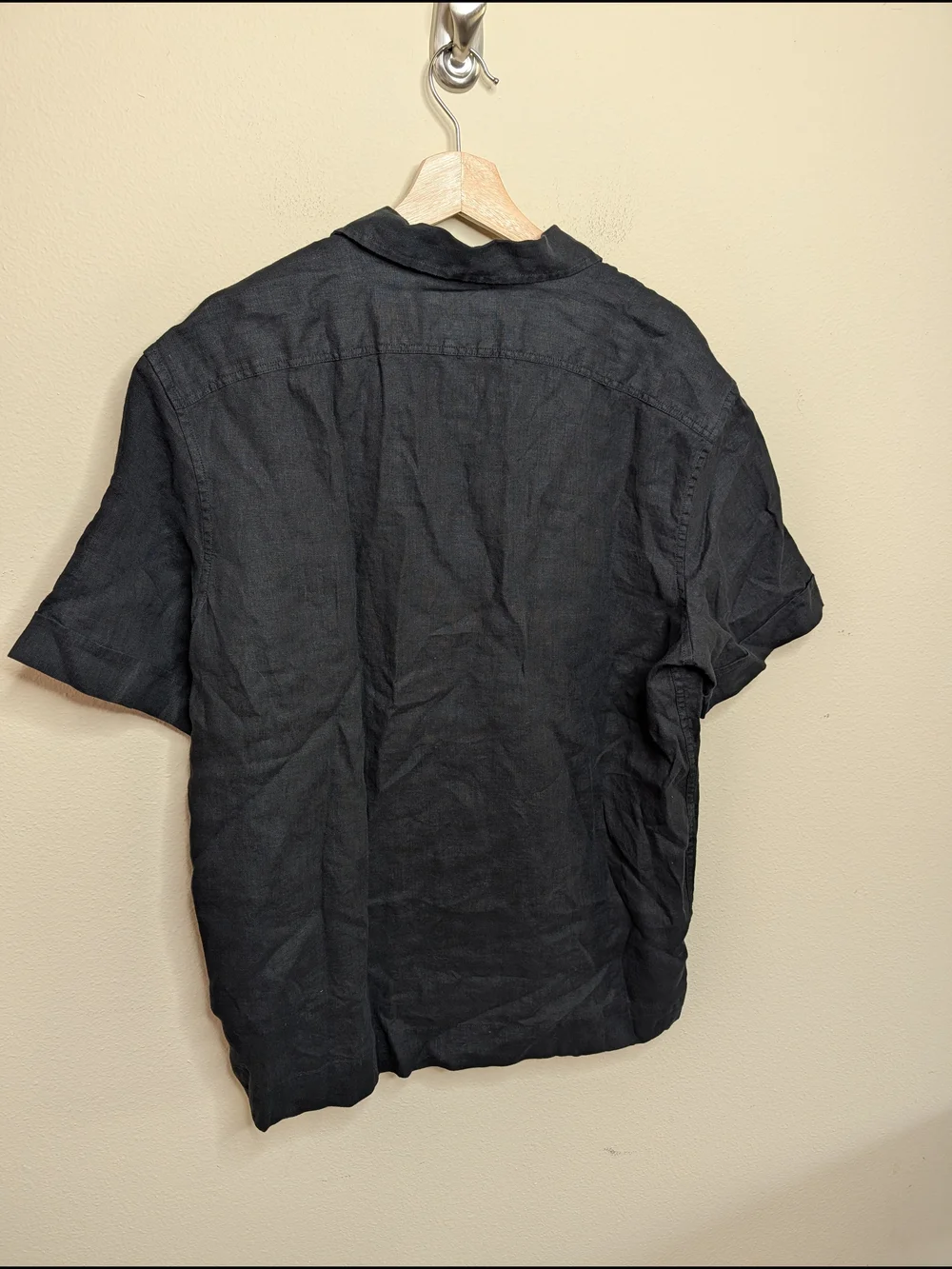 Banana Republic Men's Black 100% Linen Camp Shirt Relaxed Fit Large